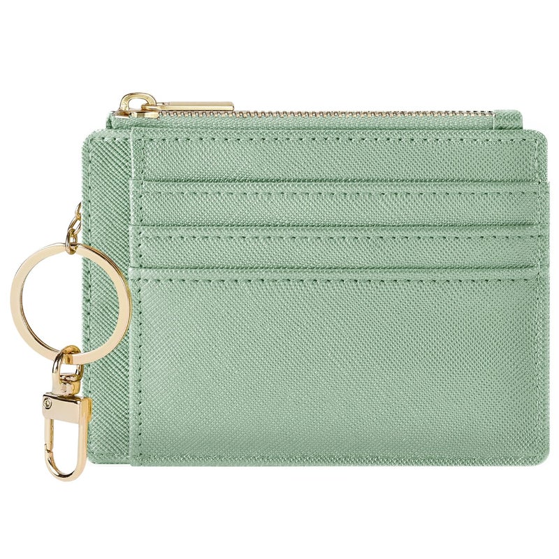 Sodsay Card Case Slim Front Pocket Wallet for Women Credit Card Holder with Keychain(CH Light Green) - Image 1